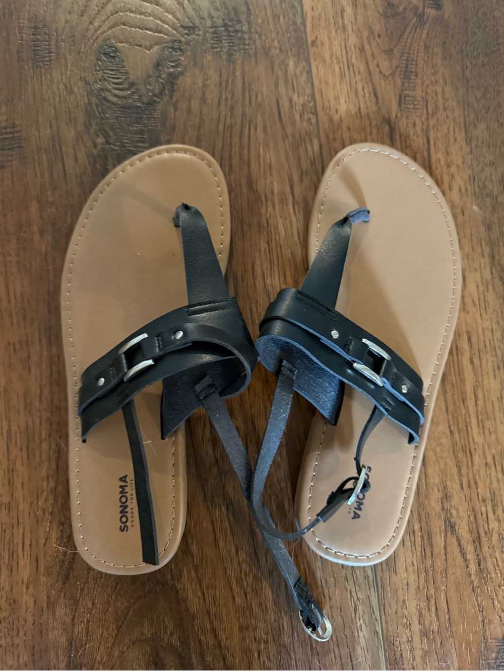 Sonoma Black Strap Sandals with Tan Footbed